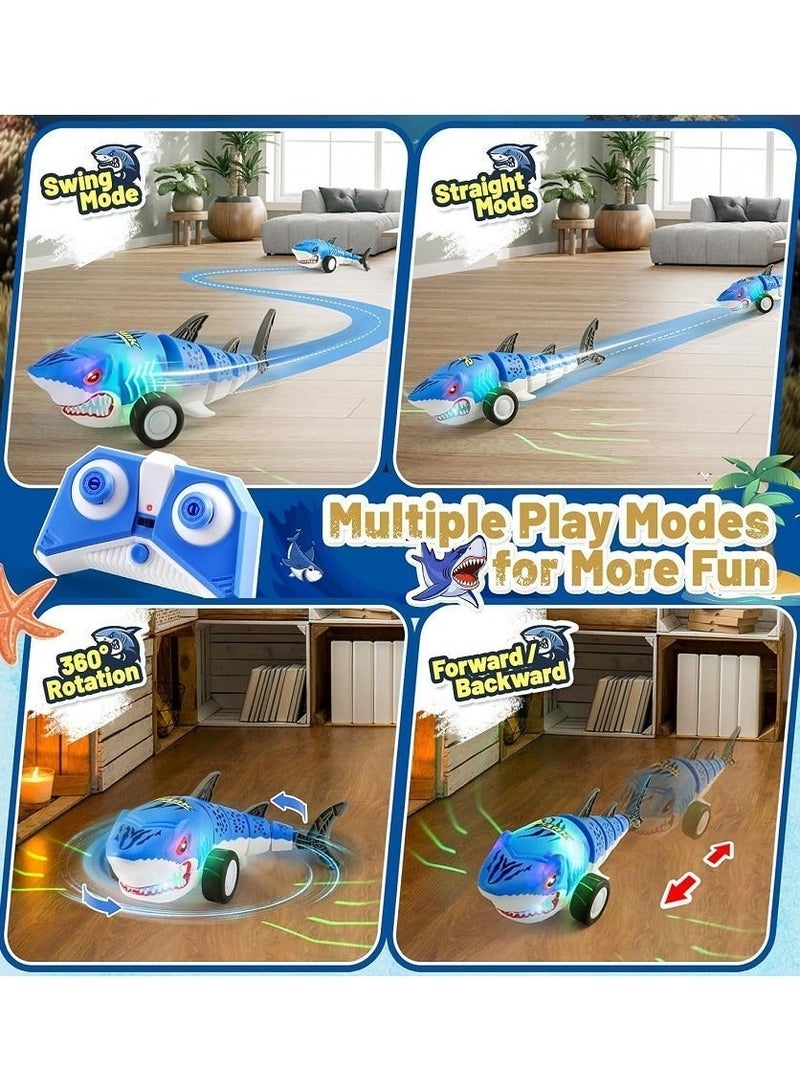 Shark Remote Control Car for Boys, 2.4Ghz Electric RC car with Glowing Light and Flexible Tail,Rechargeable Robot Shark Toys with Swing and Straight Mode, Hobby Shark Toys for Kids - Image 5